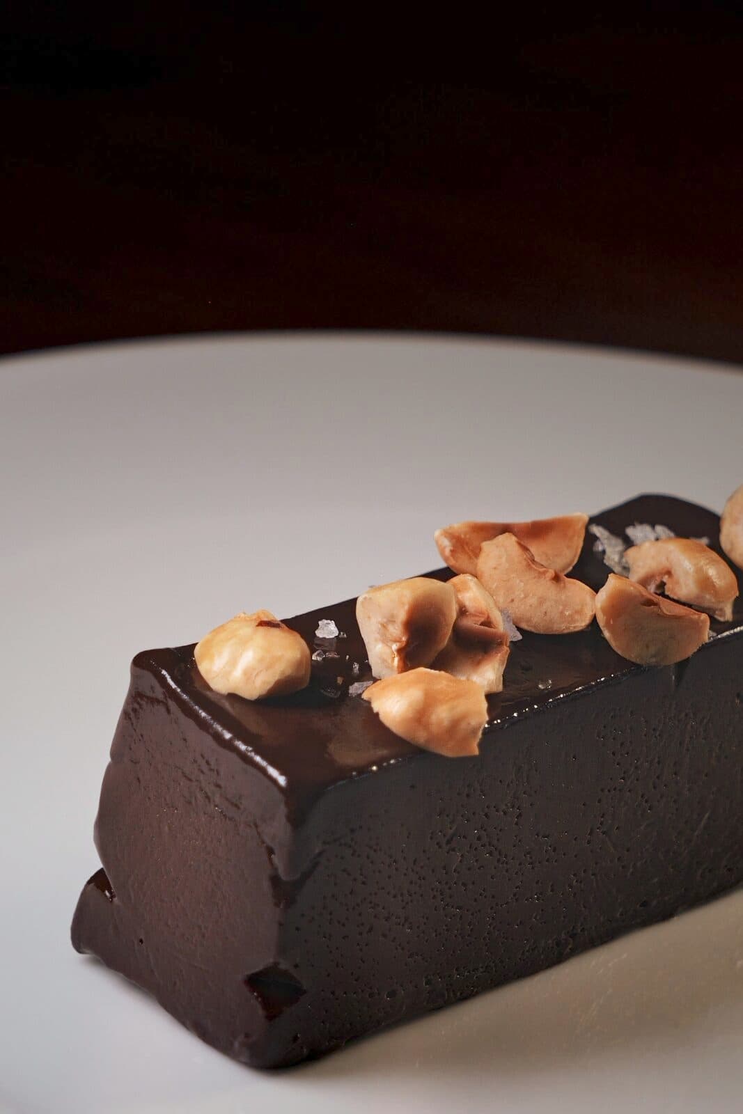A chocolate dessert on a white plate at TEJÁ.